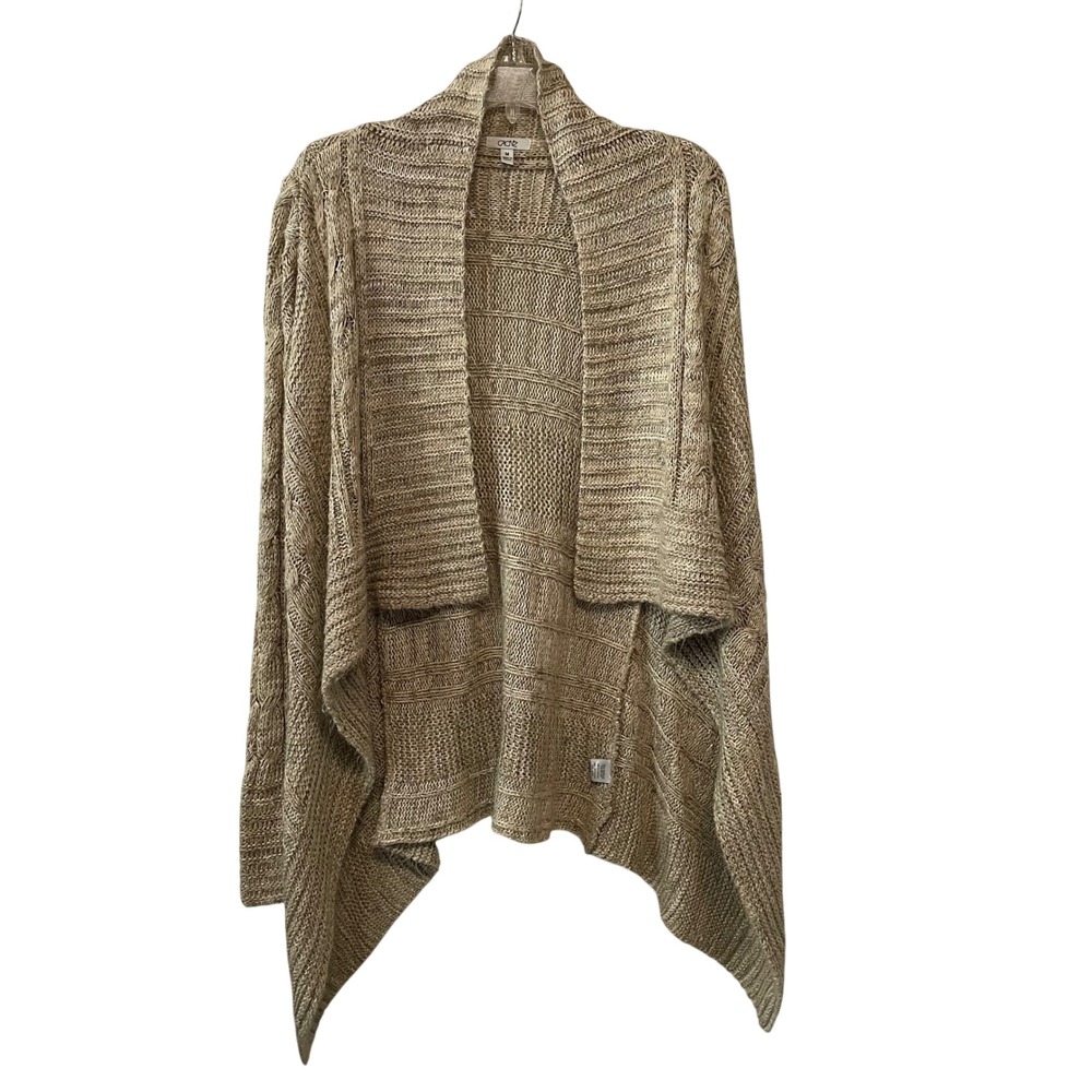 Vintage 90s Cache Open Front Knit Cardigan Drape Sweater Medium Tan Neutral